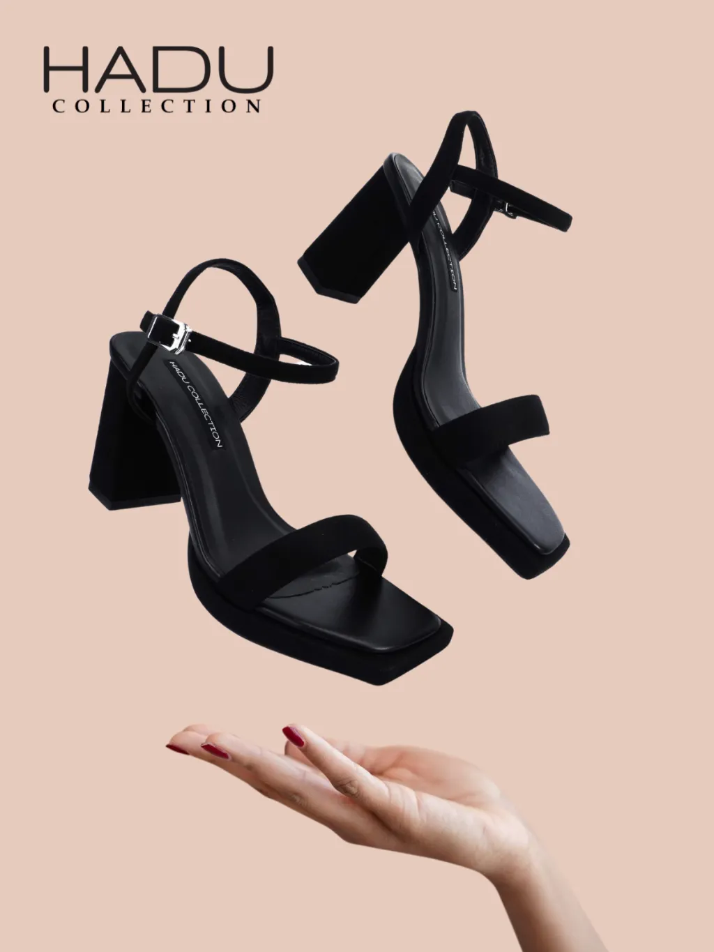 Ảnh Giày Sandal Cao Gót 9P Đế Vuông Quai Ngang Phối Màu HADU M7140 Da PU Cao Cấp BH 12T 1
