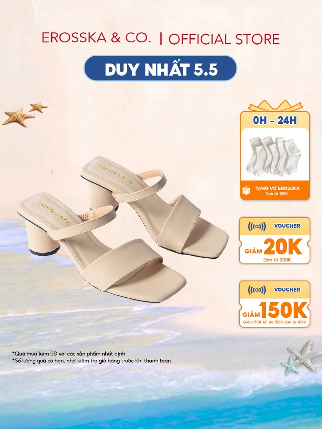 Review Giày Sandal Cao Gót Erosska Mũi Vuông 5cm Màu Kem EB026 - Sang Trọng & Êm Chân