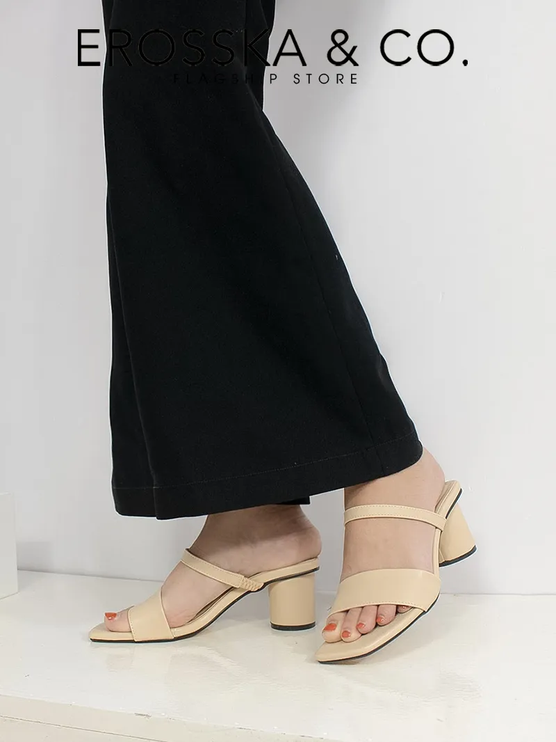 Ảnh Giày sandal cao gót Erosska mũi vuông phối gót tròn cao 5m màu kem _ EB026 3