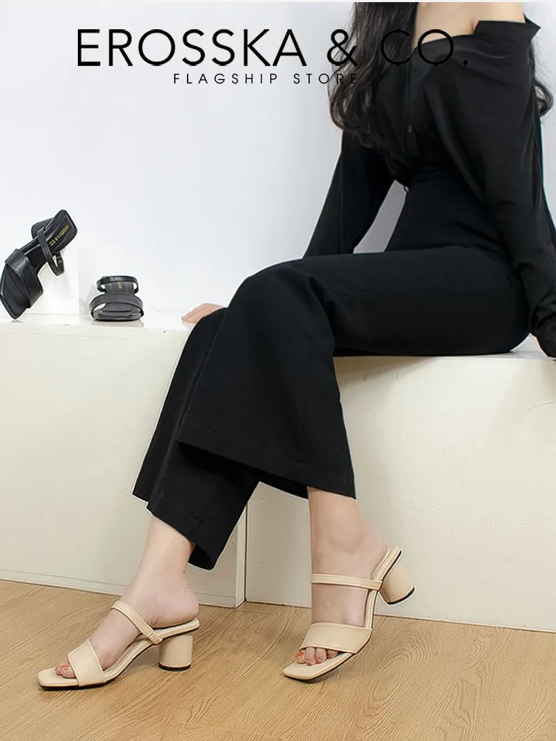 Ảnh Giày sandal cao gót Erosska mũi vuông phối gót tròn cao 5m màu kem _ EB026 4