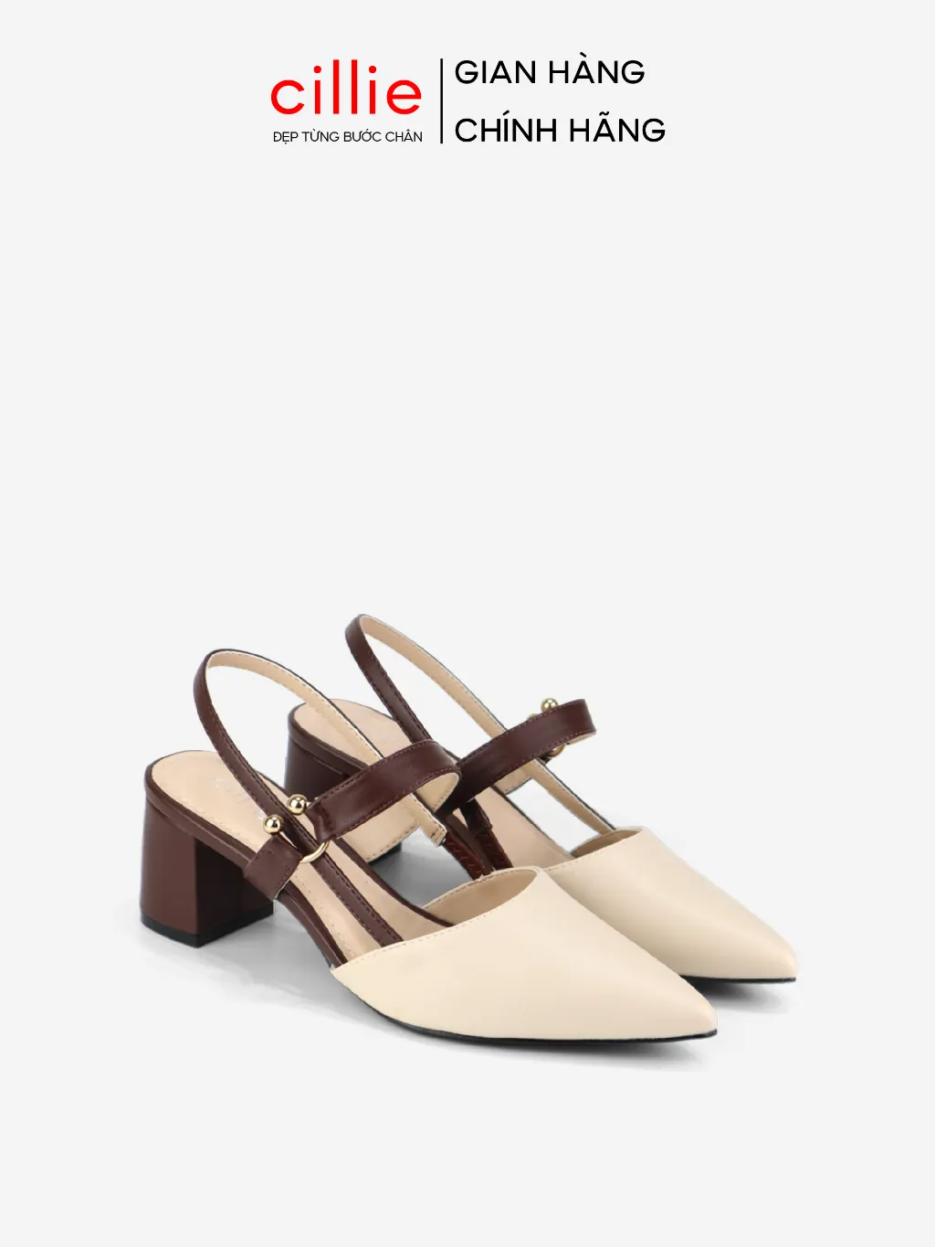 Ảnh Giày sandal cao gót nữ slingback mũi nhọn thanh lịch phối màu nhẹ nhàng đế vuông Cillie 1167 1