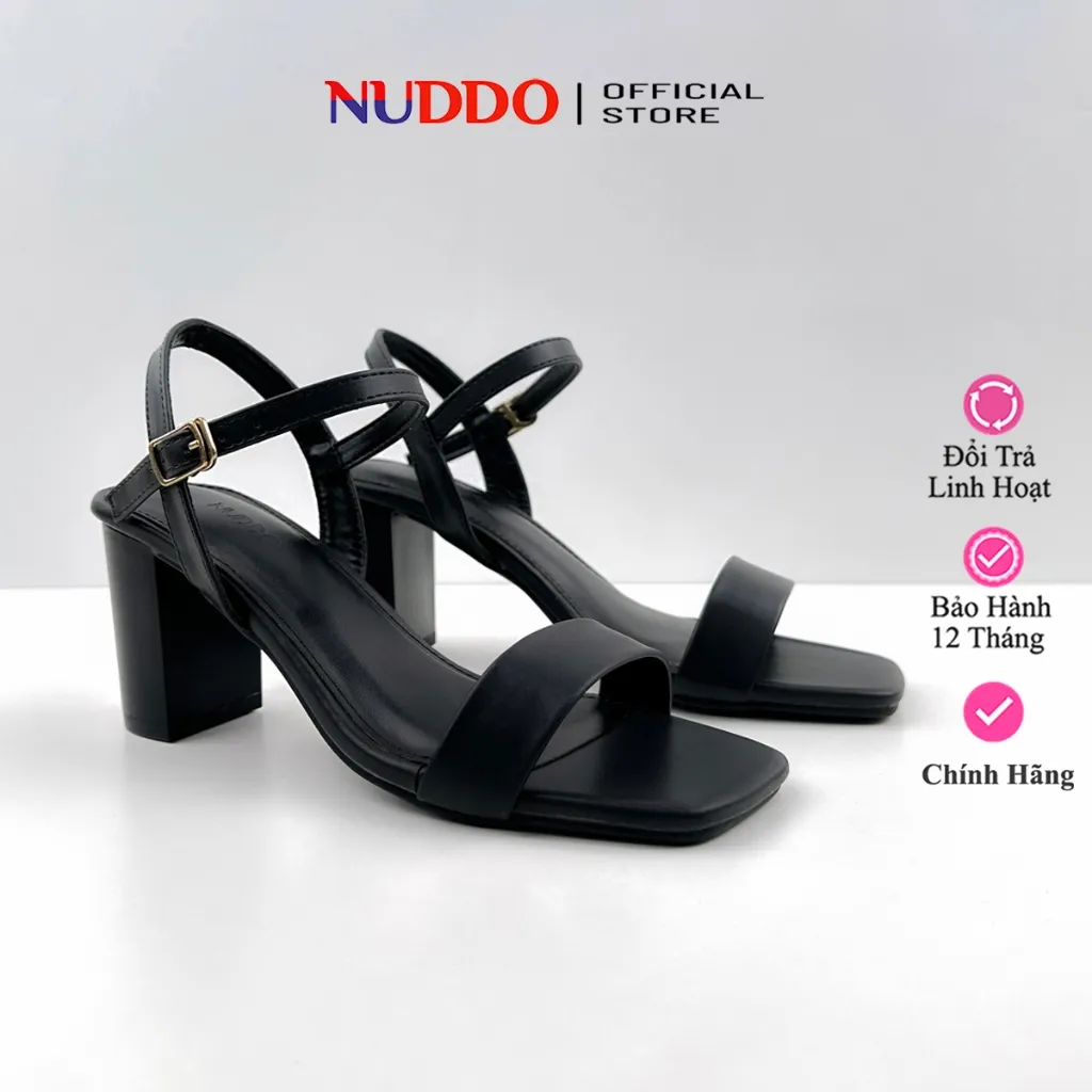 Ảnh Giày Sandal Cao Gót Nữ 7p Đế Vuông, Guốc nữ Tôn Dáng Quai Ngang Thiết Kế Basic NUDDO N702 1