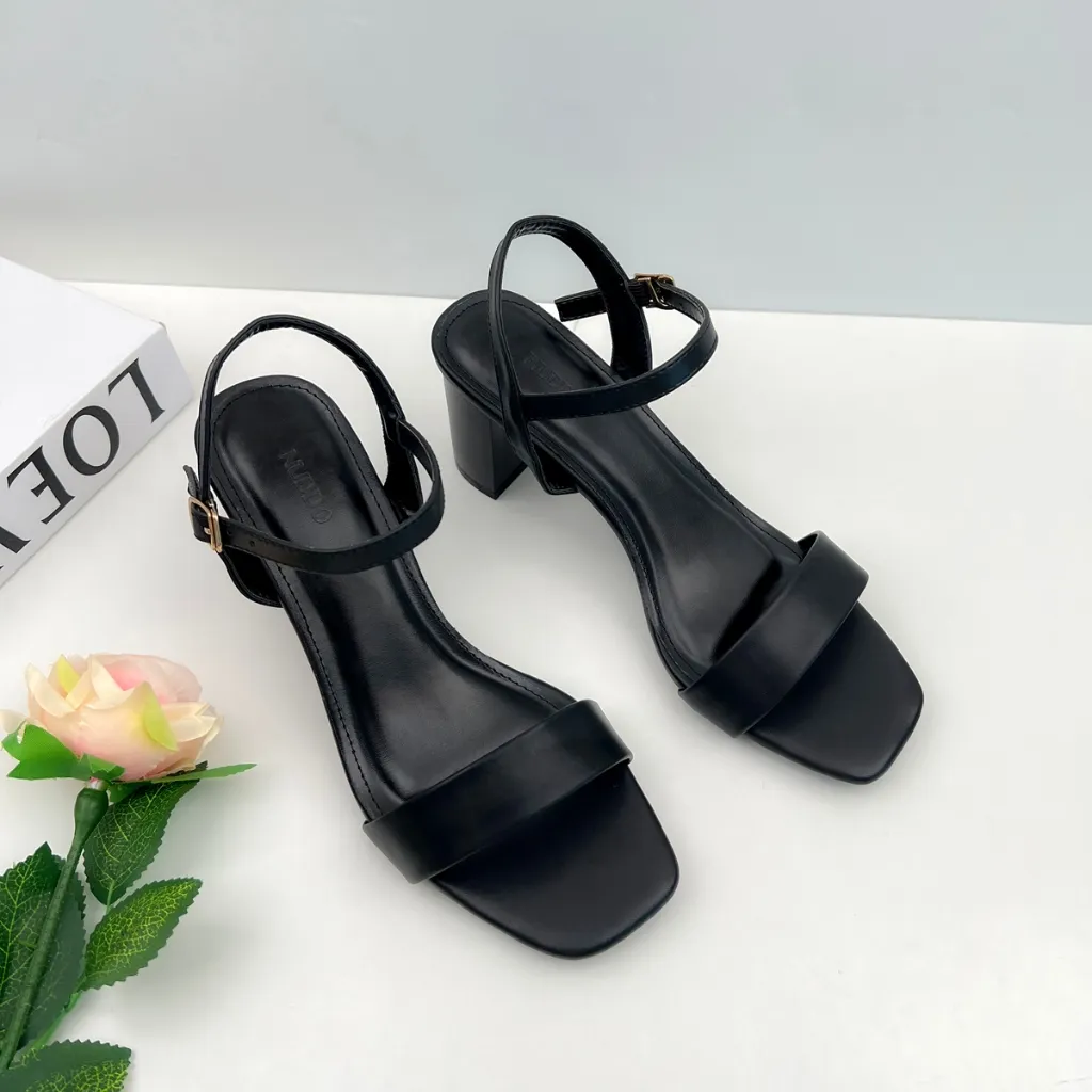 Ảnh Giày Sandal Cao Gót Nữ 7p Đế Vuông, Guốc nữ Tôn Dáng Quai Ngang Thiết Kế Basic NUDDO N702 3