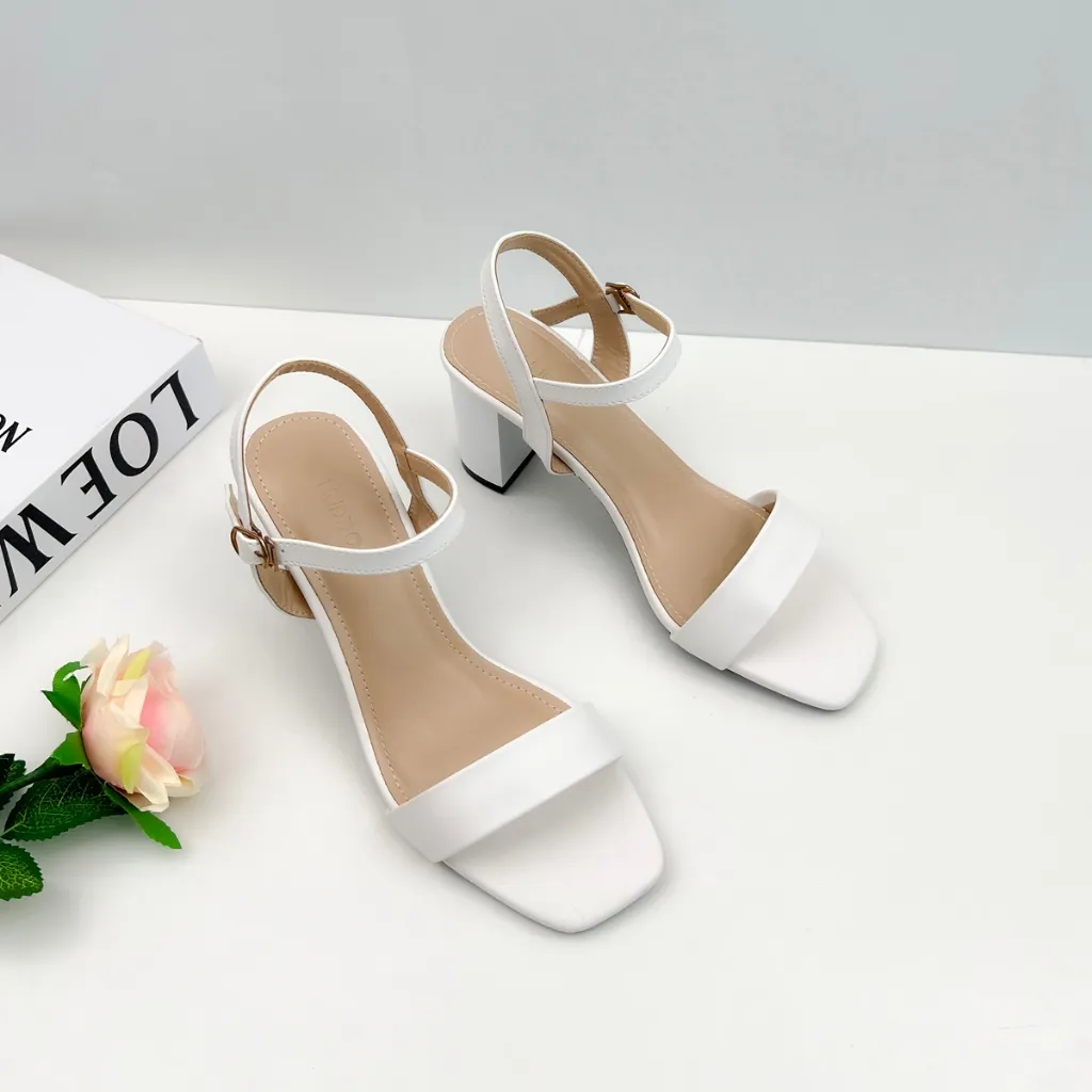 Ảnh Giày Sandal Cao Gót Nữ 7p Đế Vuông, Guốc nữ Tôn Dáng Quai Ngang Thiết Kế Basic NUDDO N702 4