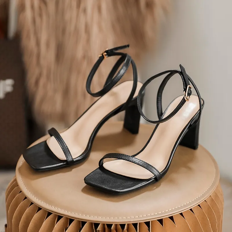 Ảnh Giày sandal cao gót nữ DILY quai mảnh gót vuông mũi vuông 7cm_AA0279 4
