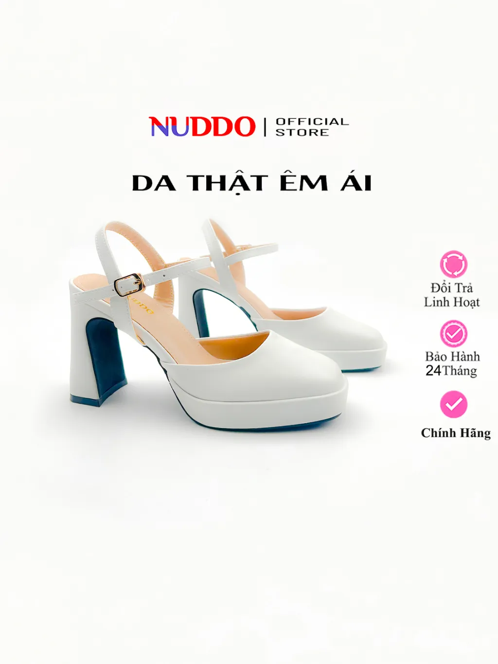 Ảnh Giày Sandal Cao Gót Nữ Đế Vuông Bít Mũi Cao 9 Phân Da Thật, Guốc Hoa Hậu Nữ Đế Đúp Mũi Vuông 9cm NUDDO N908 1