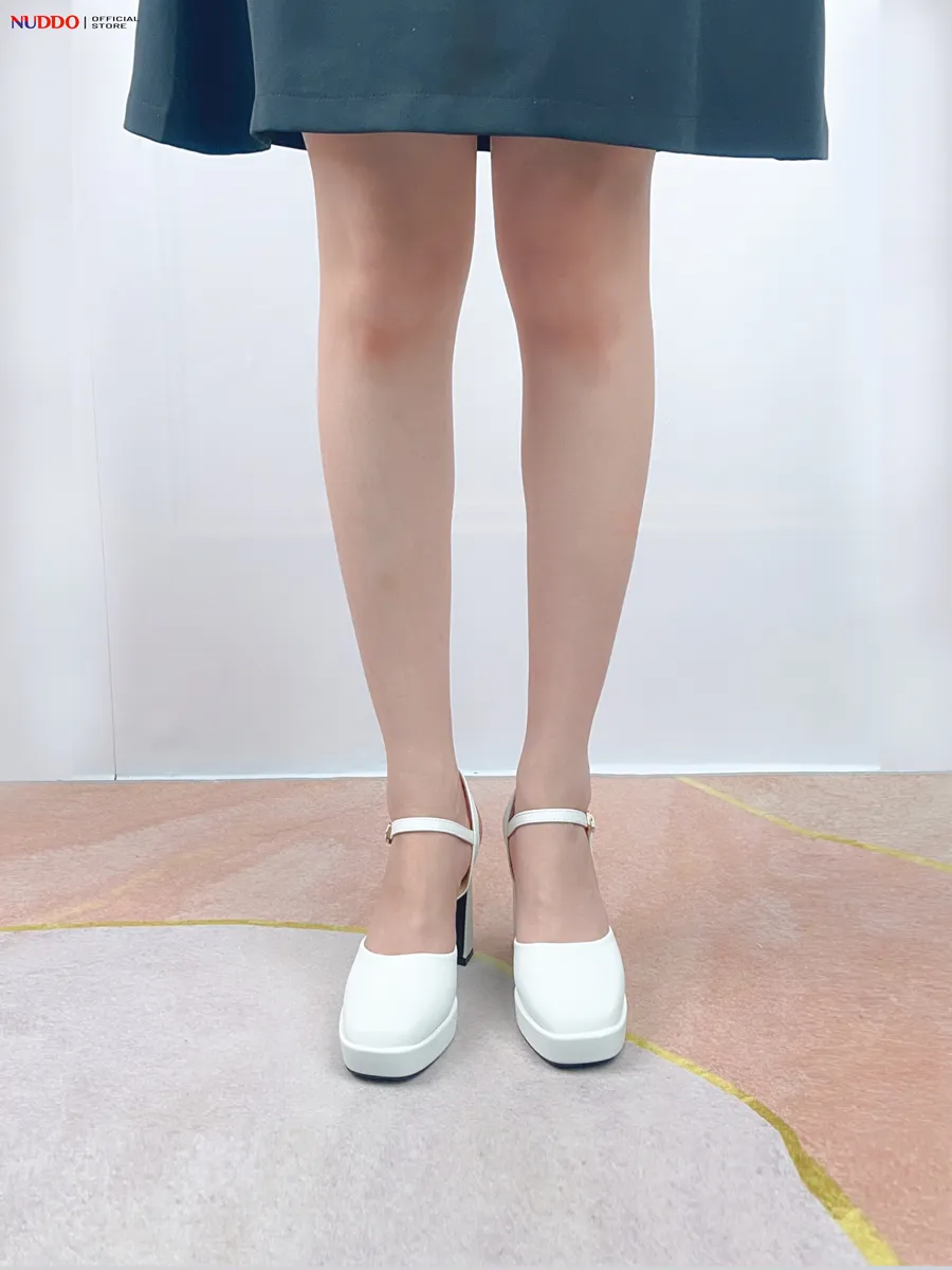 Ảnh Giày Sandal Cao Gót Nữ Đế Vuông Bít Mũi Cao 9 Phân Da Thật, Guốc Hoa Hậu Nữ Đế Đúp Mũi Vuông 9cm NUDDO N908 2