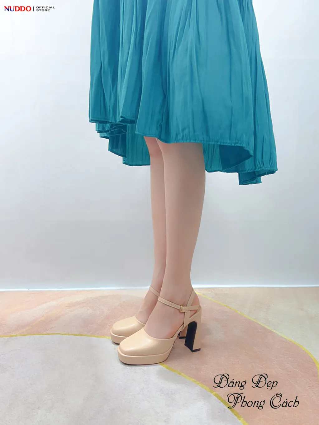 Ảnh Giày Sandal Cao Gót Nữ Đế Vuông Bít Mũi Cao 9 Phân Da Thật, Guốc Hoa Hậu Nữ Đế Đúp Mũi Vuông 9cm NUDDO N908 3