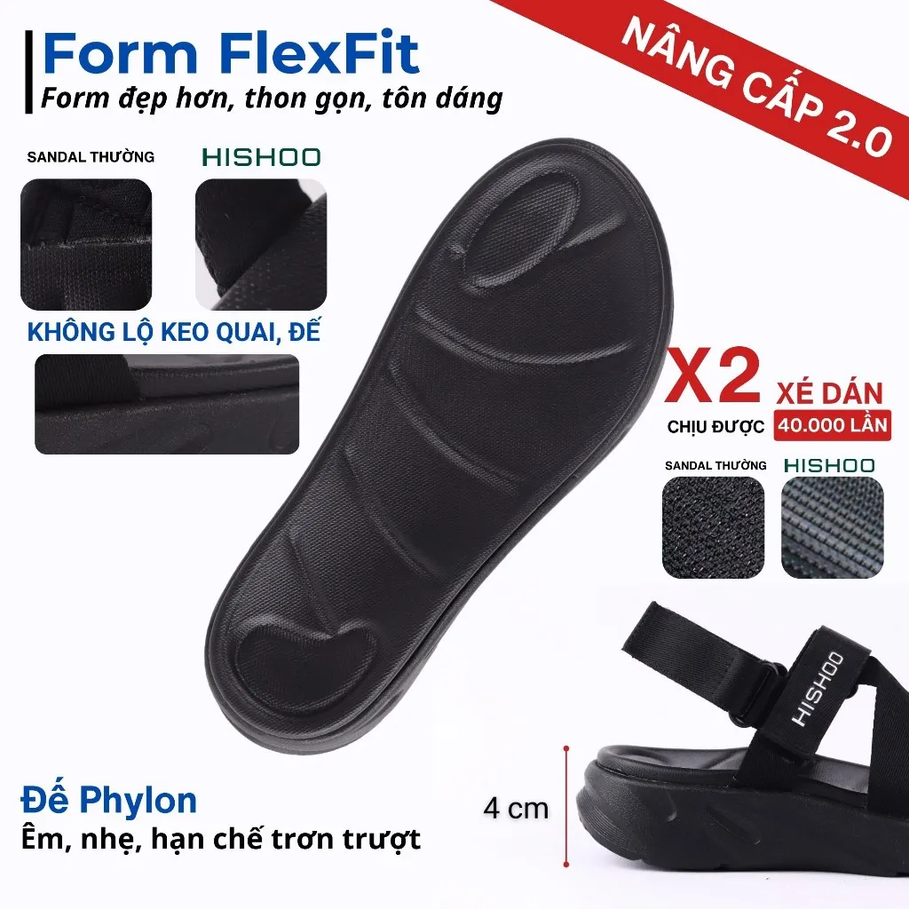 Ảnh Giày Sandal Dù Sport Nhẹ Êm Đi Học Đi Làm Đi Chơi Đế Cao 4 Cm Xé dán quai chéo quai dù nam, nữ HISHOO F001 2