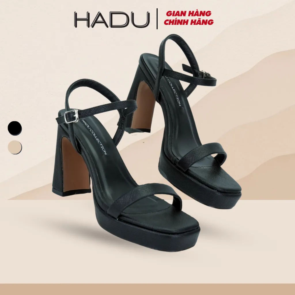 Ảnh Giày Sandal Gót Vuông 10P Quai Ngang HADU M1029 Chất Da PU Vân Cao Cấp, BH 12T 1