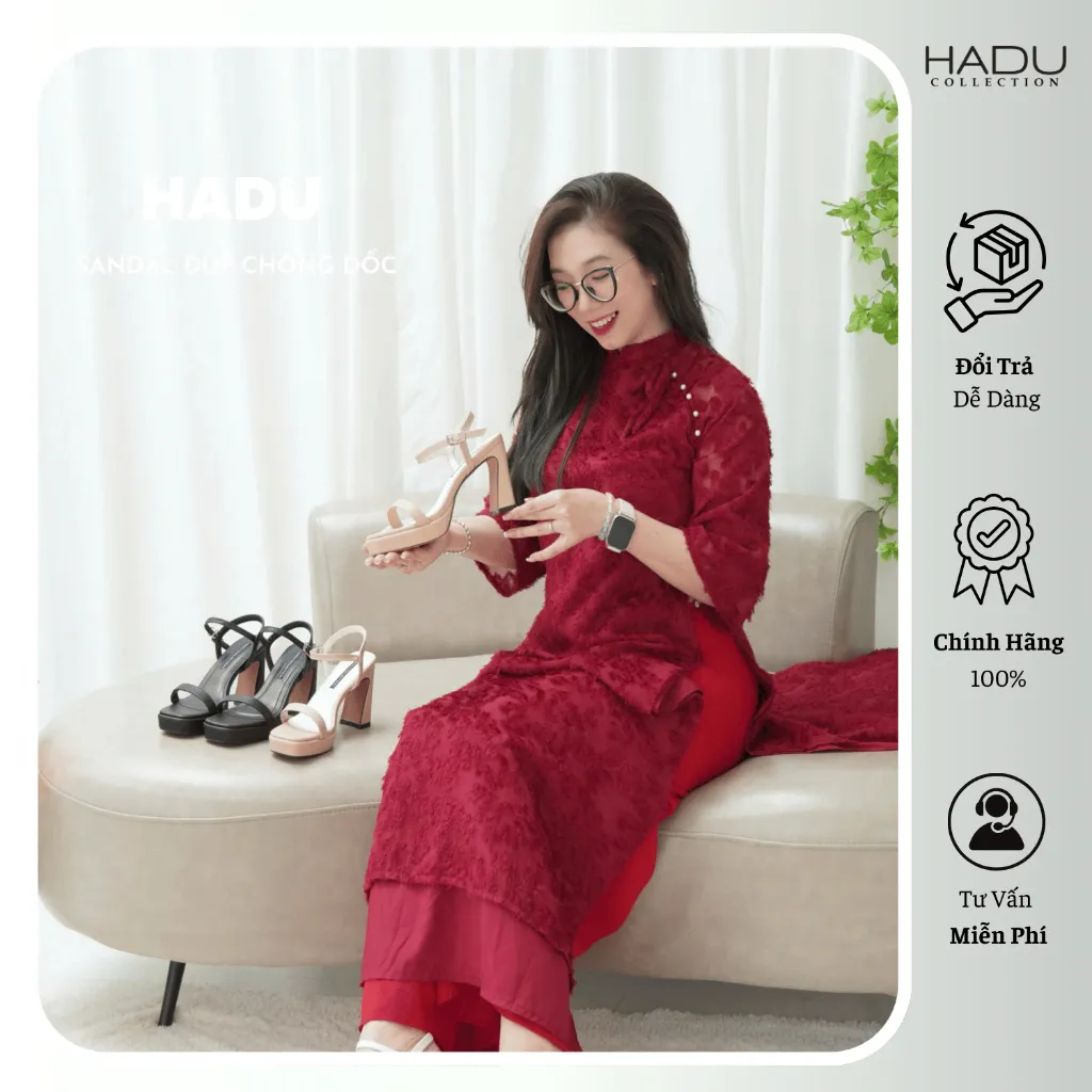 Ảnh Giày Sandal Gót Vuông 10P Quai Ngang HADU M1029 Chất Da PU Vân Cao Cấp, BH 12T 4