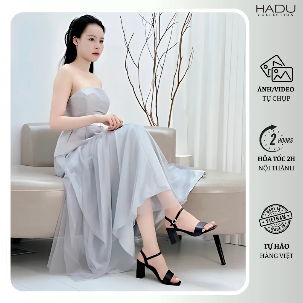 Ảnh Giày Sandal Gót Vuông 7P Quai Ngang HADU HS502 Kiểu Dáng Basic Công Sở Bảo Hành 12T 2