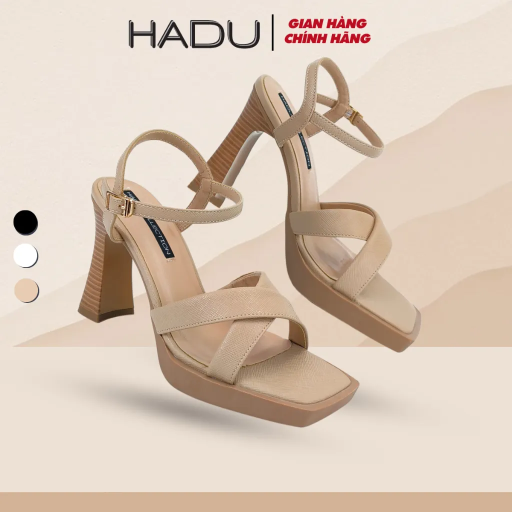 Ảnh Giày Sandal Gót Vuông 9P Đế Đúp Quai Chéo HADU M962 Da PU Vân Cát Đế TPR Chống Trơn Bảo Hành 12T 1