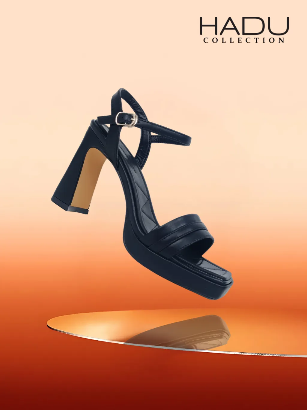 Ảnh Giày Sandal Gót Vuông 9P Sườn Kép Quai Ngang ARES HADU M956 Đúp Trước 3P - BH 12 Tháng 1