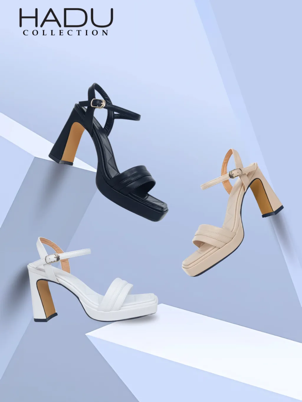 Ảnh Giày Sandal Gót Vuông 9P Sườn Kép Quai Ngang ARES HADU M956 Đúp Trước 3P - BH 12 Tháng 2