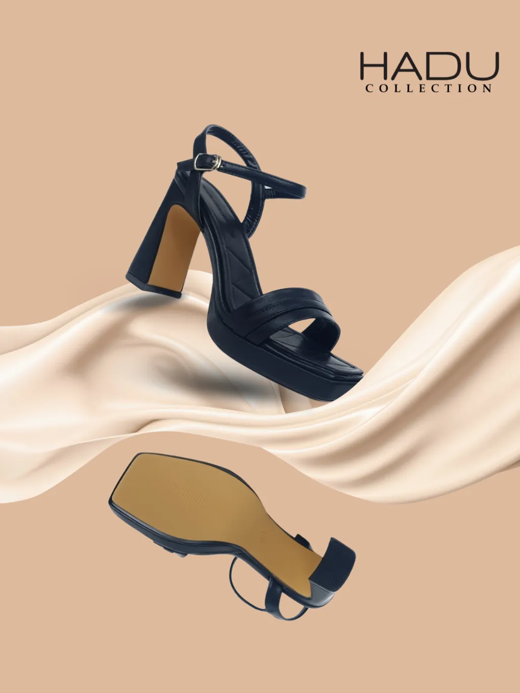 Ảnh Giày Sandal Gót Vuông 9P Sườn Kép Quai Ngang ARES HADU M956 Đúp Trước 3P - BH 12 Tháng 4