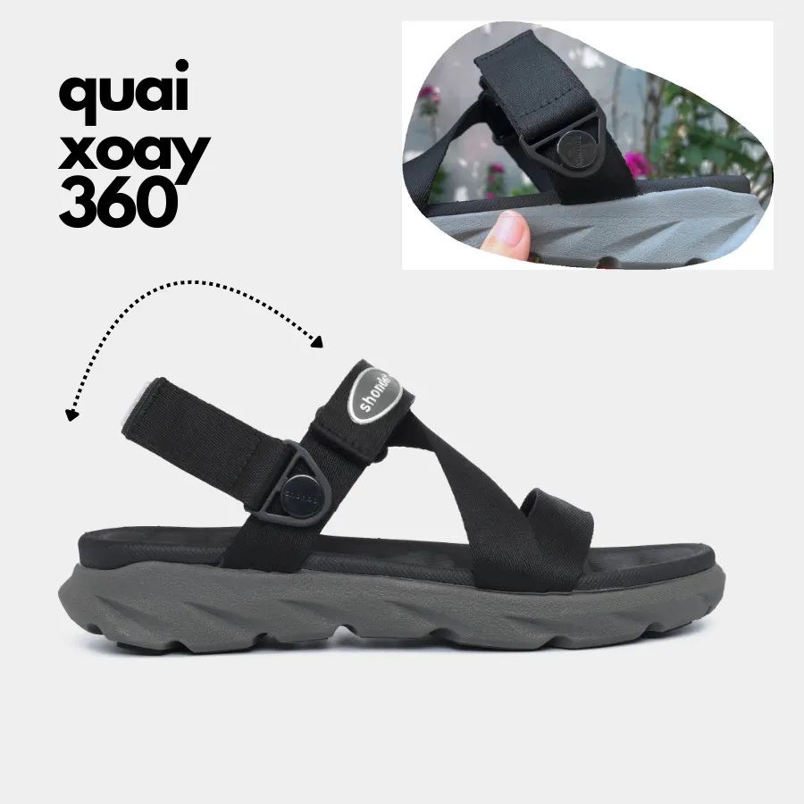 Ảnh Giày Sandal Nam Nữ F6S Thoải Mái, Nhẹ Êm Xoay Shondo XÁM ĐEN F6S1212 1