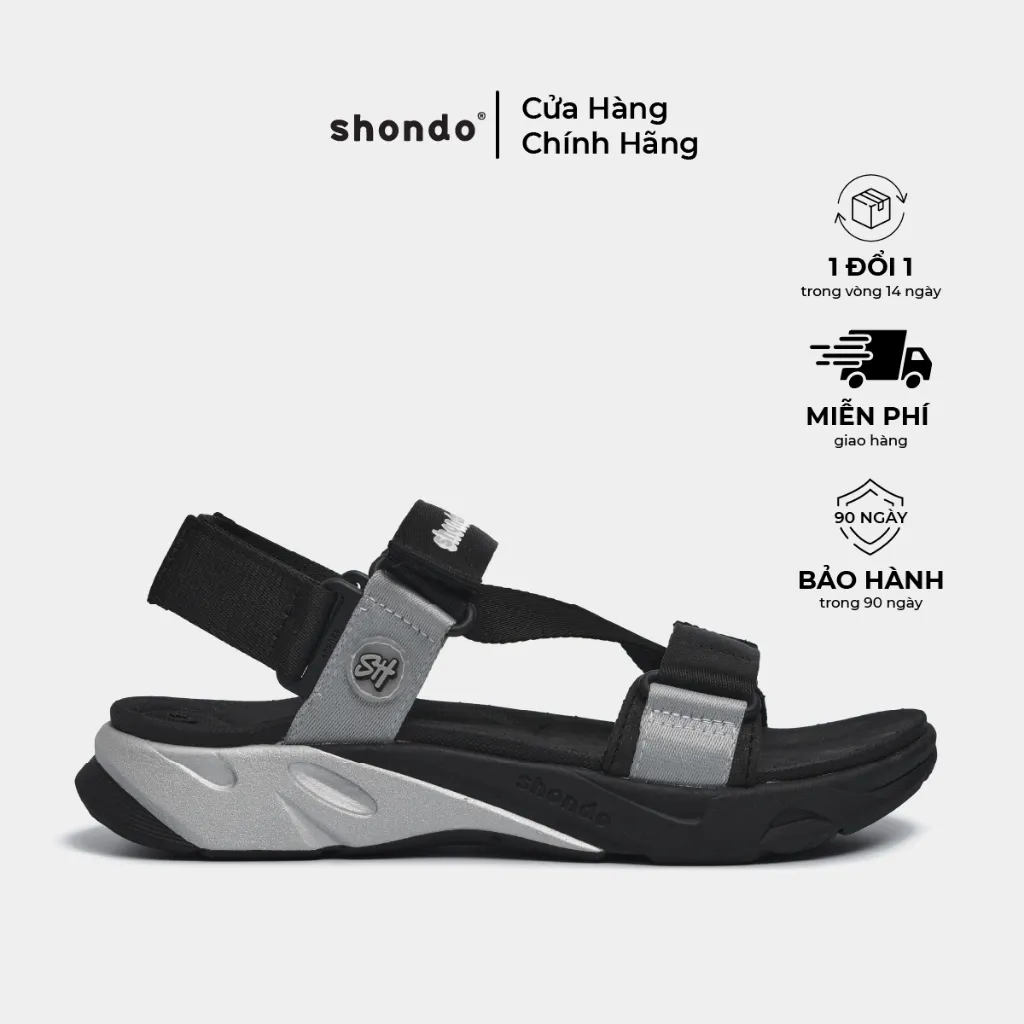 Ảnh Giày Sandal Nam Nữ F8M Êm Chân, Bền Màu Đen Xám Shondo F8M0110 1