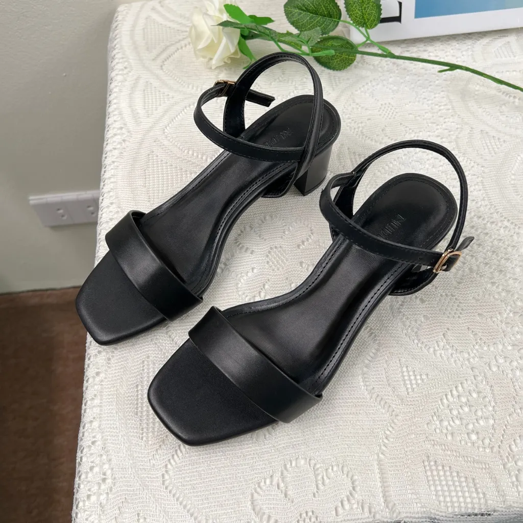 Ảnh Giày Sandal Nữ Cao Gót Đế Vuông 5 Phân Quai Ngang, Dép Guốc Quai Hậu Basic Cao 5cm NUDDO_NS501 3