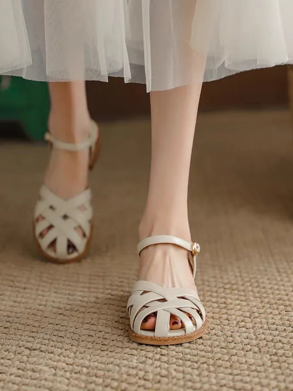 Ảnh Giày Sandal Nữ Cillie Mũi Rọ Đan Dây Độc Đáo Gót Vuông 5p 1067 2