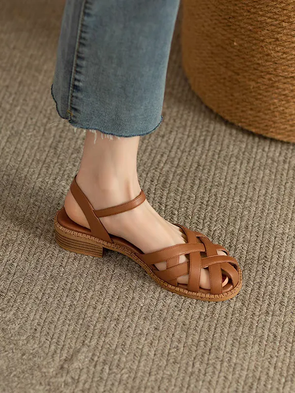 Ảnh Giày Sandal Nữ Cillie Mũi Rọ Đan Dây Độc Đáo Gót Vuông 5p 1067 4