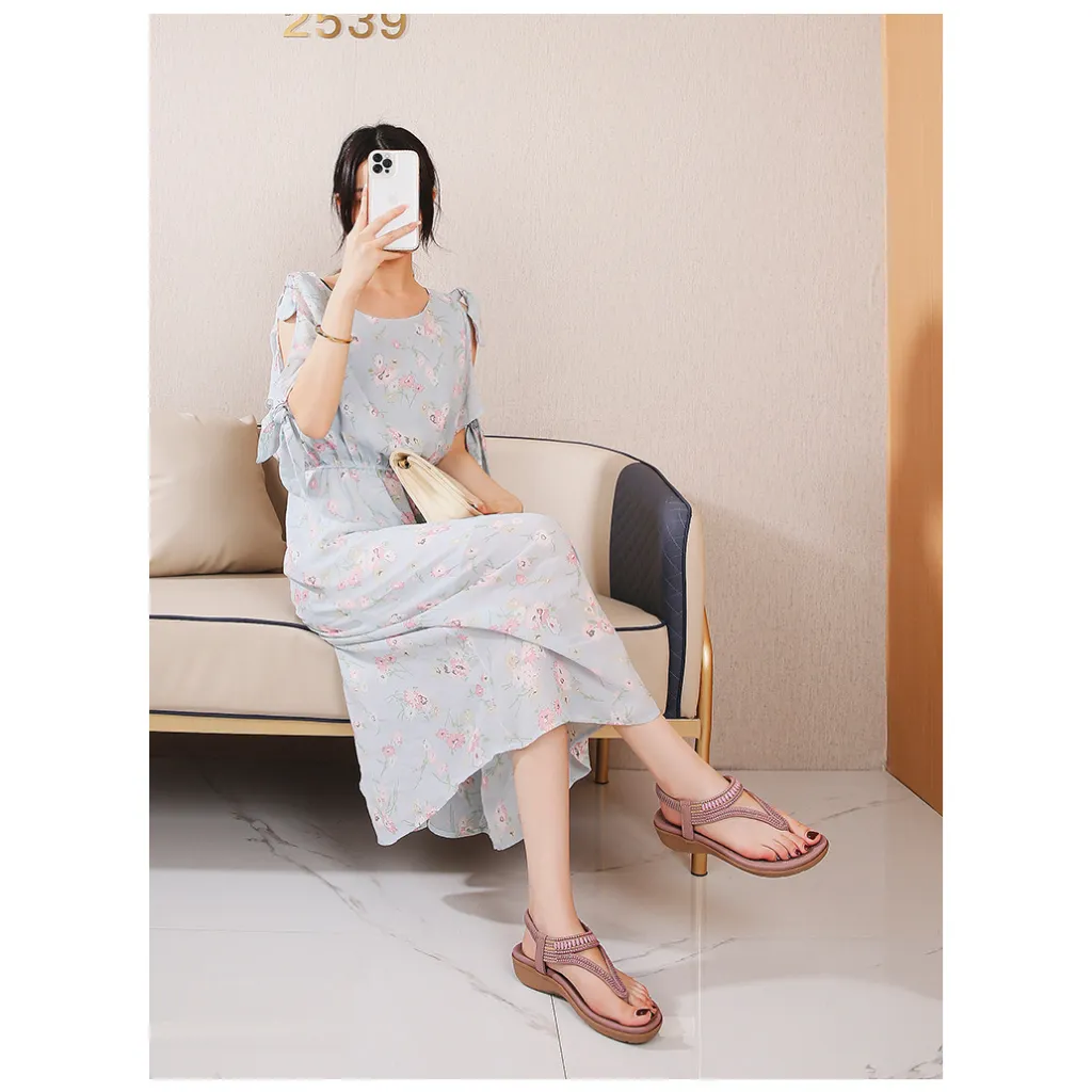 Ảnh Giày Sandal Nữ, Dép Xỏ Ngón Quai Hậu Đế Bệt Quai Dây Đế Cao 3Cm Phù Hợp Đi Học Đi Làm Đi Chơi 1
