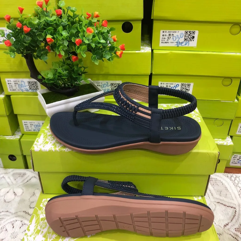 Ảnh Giày Sandal Nữ, Dép Xỏ Ngón Quai Hậu Đế Bệt Quai Dây Đế Cao 3Cm Phù Hợp Đi Học Đi Làm Đi Chơi 4