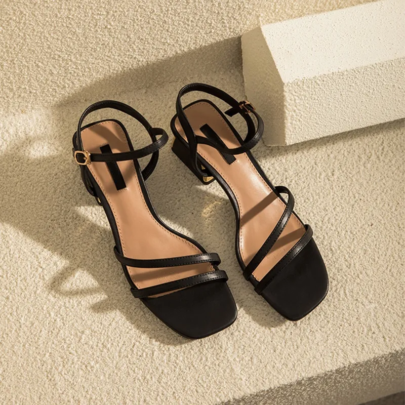 Ảnh Giày sandal nữ DILY gót vuông mạ đồng quai mảnh cao 5cm_AA0273 4