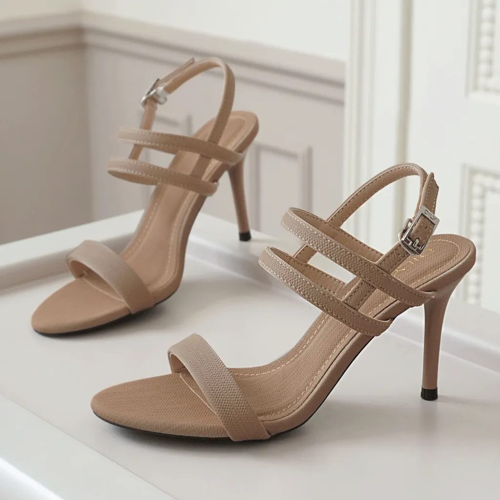 Ảnh Giày sandal nữ DILY quai mảnh basic bít hậu , sandal cao gót da vân tôn dáng cao 8cm DL0572 4