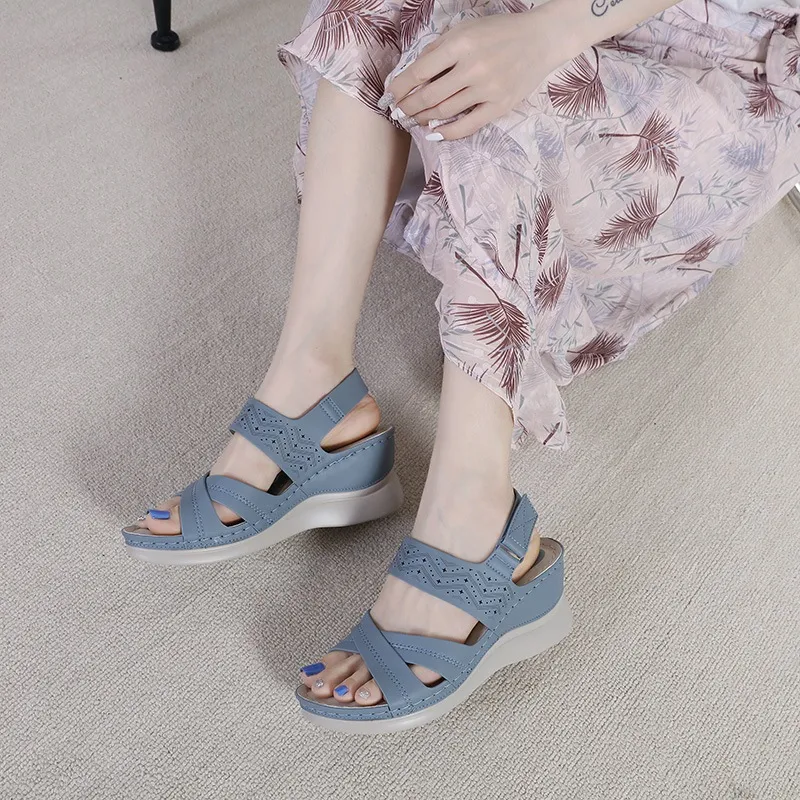 Ảnh Giày Sandal Nữ Đế Xuồng 6Cm Quai Chéo Phong Cách Thời Trang Âu Mỹ 2024 Sang Trọng Đi Làm Đi Chơi Đi Tiệc(Ms042) 3