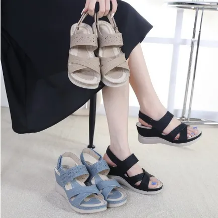 Ảnh Giày Sandal Nữ Đế Xuồng 6Cm Quai Chéo Phong Cách Thời Trang Âu Mỹ 2024 Sang Trọng Đi Làm Đi Chơi Đi Tiệc(Ms042) 4