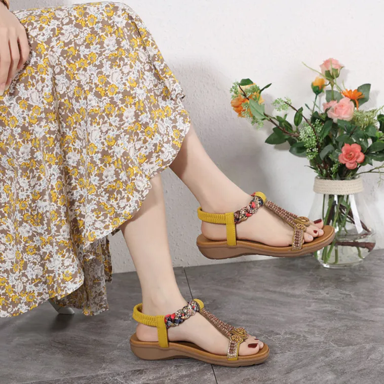 Ảnh Giày Sandal Nữ, Xăng Đan Đế Bằng Quai Hậu Dây Quai Phối Hoa Đế Cao 3Cm Phù Hợp Đi Học Đi Làm Đi Chơi 2