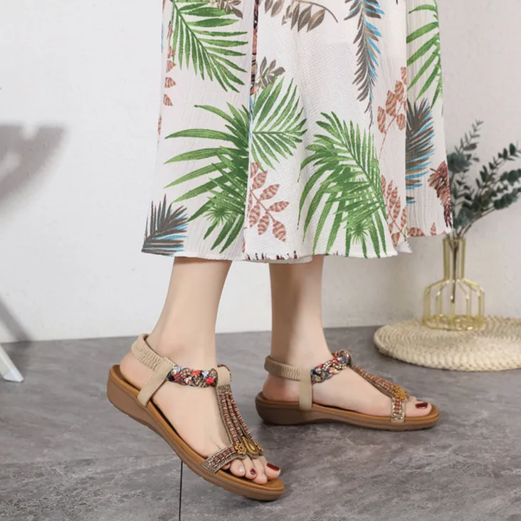 Ảnh Giày Sandal Nữ, Xăng Đan Đế Bằng Quai Hậu Dây Quai Phối Hoa Đế Cao 3Cm Phù Hợp Đi Học Đi Làm Đi Chơi 4