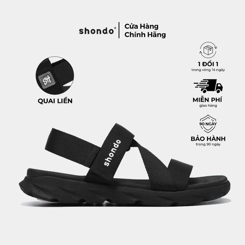 Ảnh Giày sandal Shondo Nam Nữ Quai Liền Đen Full F6S1111 1