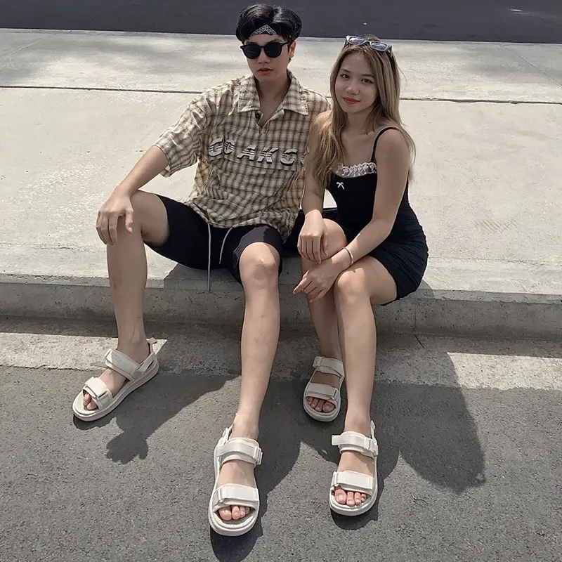 Ảnh Giày Sandal Unisex Genki Màu Kem Quai Ngang Đế Cao Su Thời Trang Chính Hãng Streetstyle YK278 3