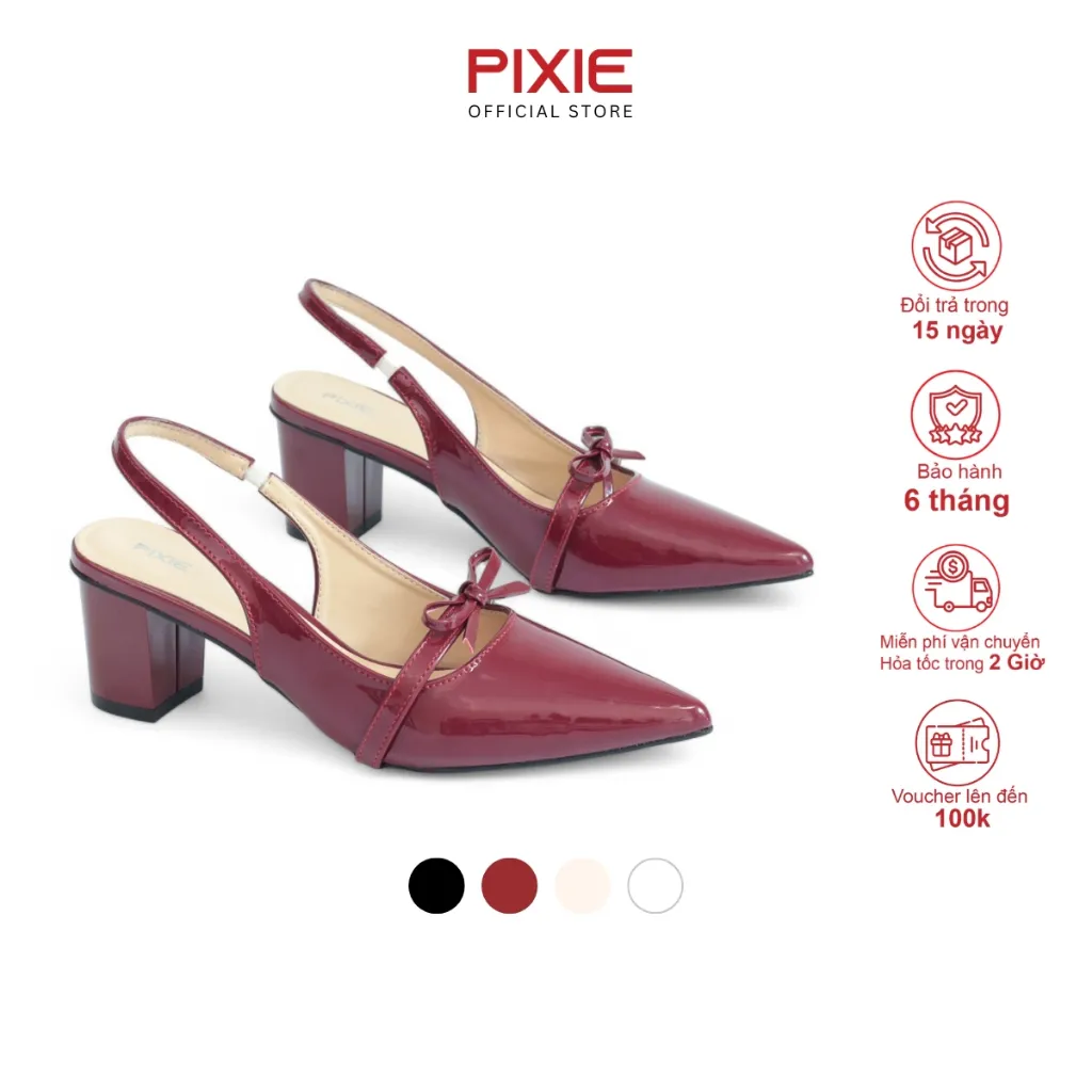 Ảnh Giày Slingback 5cm Da Bóng Quai Nơ Nhỏ Pixie H374 1