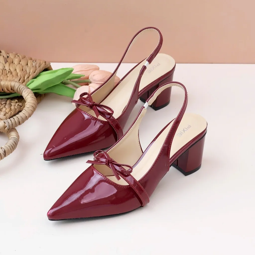 Ảnh Giày Slingback 5cm Da Bóng Quai Nơ Nhỏ Pixie H374 3