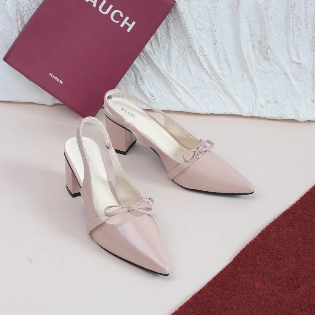 Ảnh Giày Slingback 5cm Da Bóng Quai Nơ Nhỏ Pixie H374 4