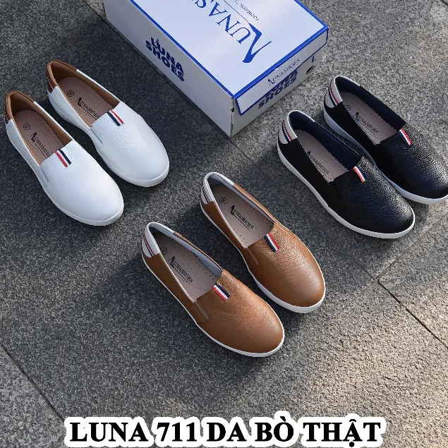 Ảnh Giày slip on nữ đế bệt LUNASHOES 41402 da bò thật mũi tròn phù hợp nhiều mục đích có ảnh lên chân 2
