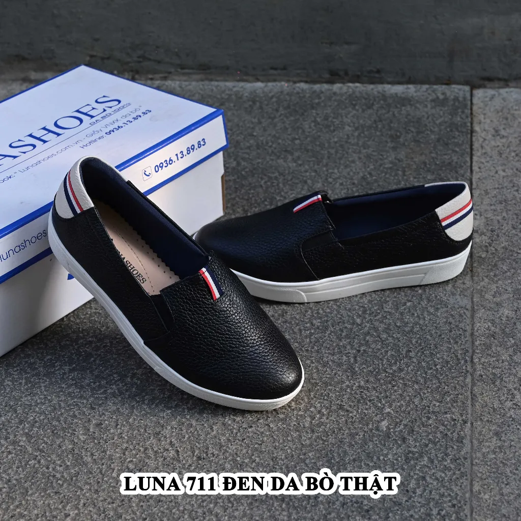 Ảnh Giày slip on nữ đế bệt LUNASHOES 41402 da bò thật mũi tròn phù hợp nhiều mục đích có ảnh lên chân 4
