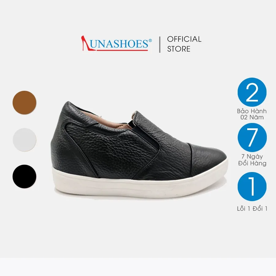 Ảnh Giày slip on nữ LUNASHOES 45101 cao 5 phân tăng chiều cao da bò mềm lót êm chân đế tpr chống trơn trượt mũi tròn 1