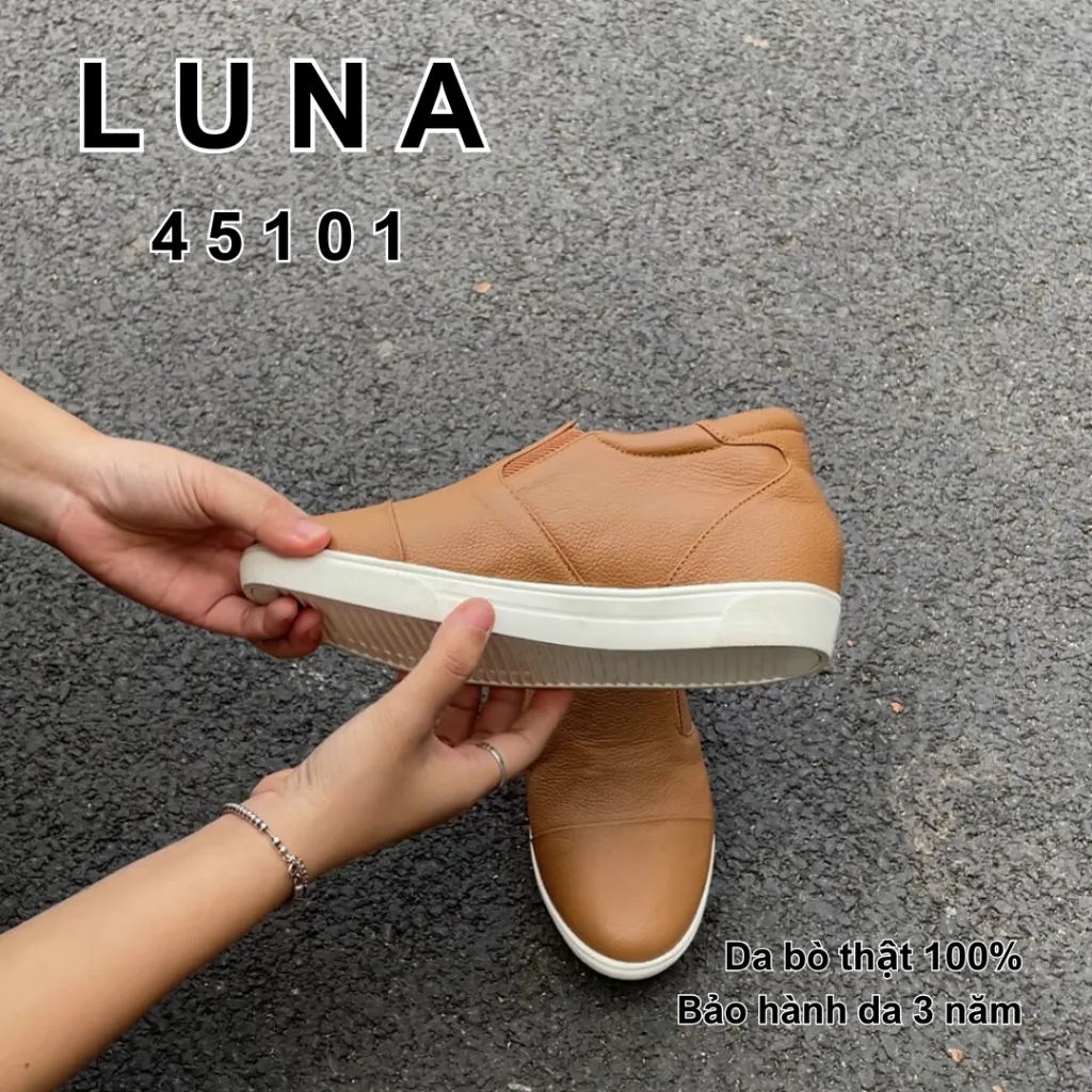 Ảnh Giày slip on nữ LUNASHOES 45101 cao 5 phân tăng chiều cao da bò mềm lót êm chân đế tpr chống trơn trượt mũi tròn 4