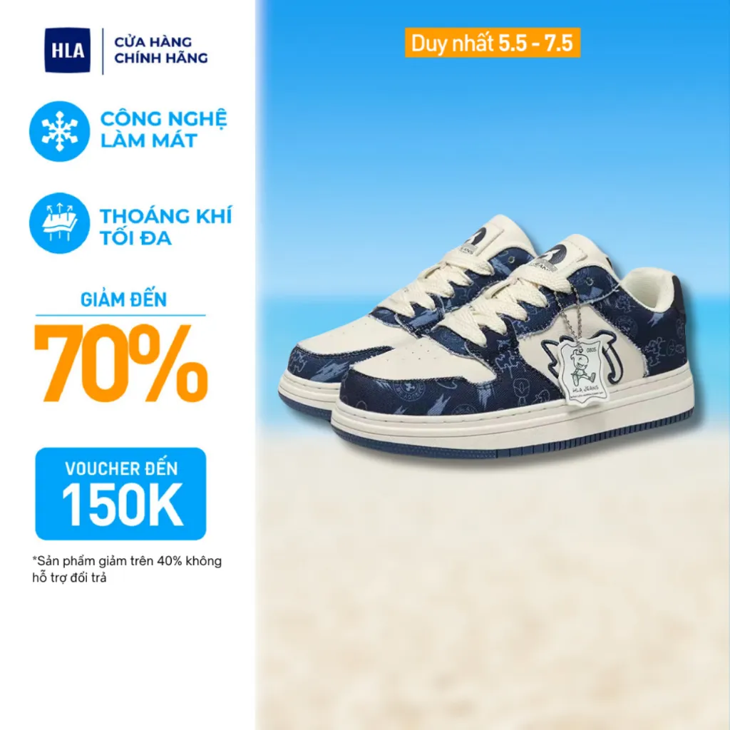 Ảnh Giày sneaker nam nữ unisex HLA Jeans màu trắng xanh chính hãng, kiểu dáng thời trang đơn giản thoáng khí, đế cao su êm m 1