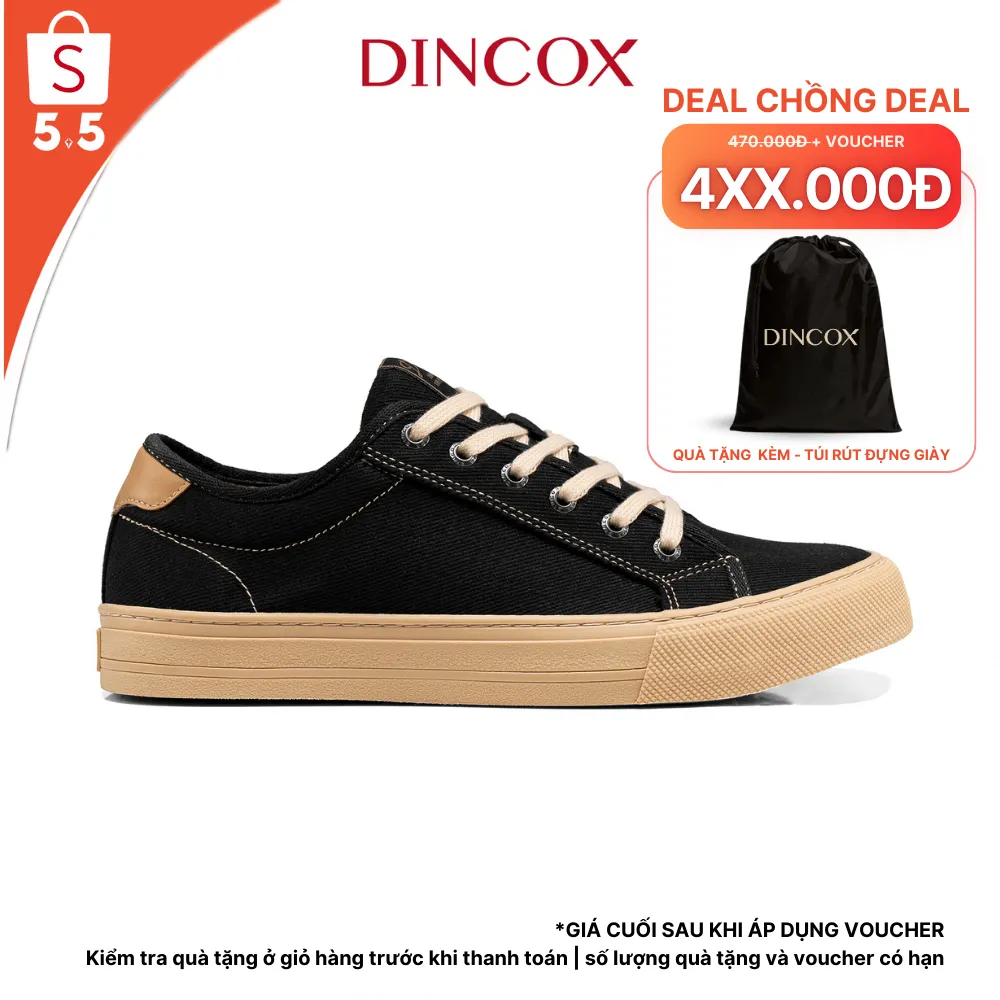 Ảnh Giày Sneaker Nam Nữ Vải Canvas DINCOX E12 Black/Beige Đơn Giản Thanh Lịch 1