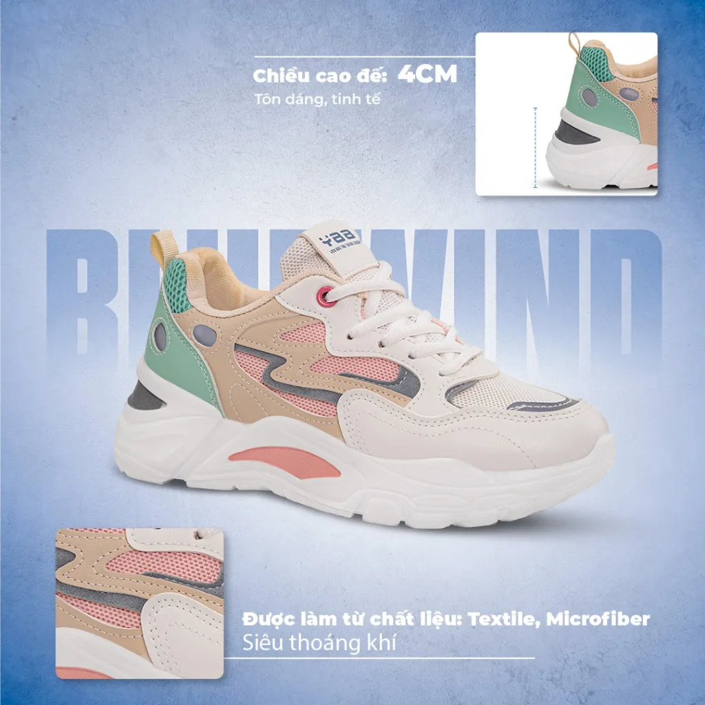 Ảnh Giày Sneaker Nữ BLUEWIND Độn Đế Da PU Phối Lưới Thoáng Khí 68750 3