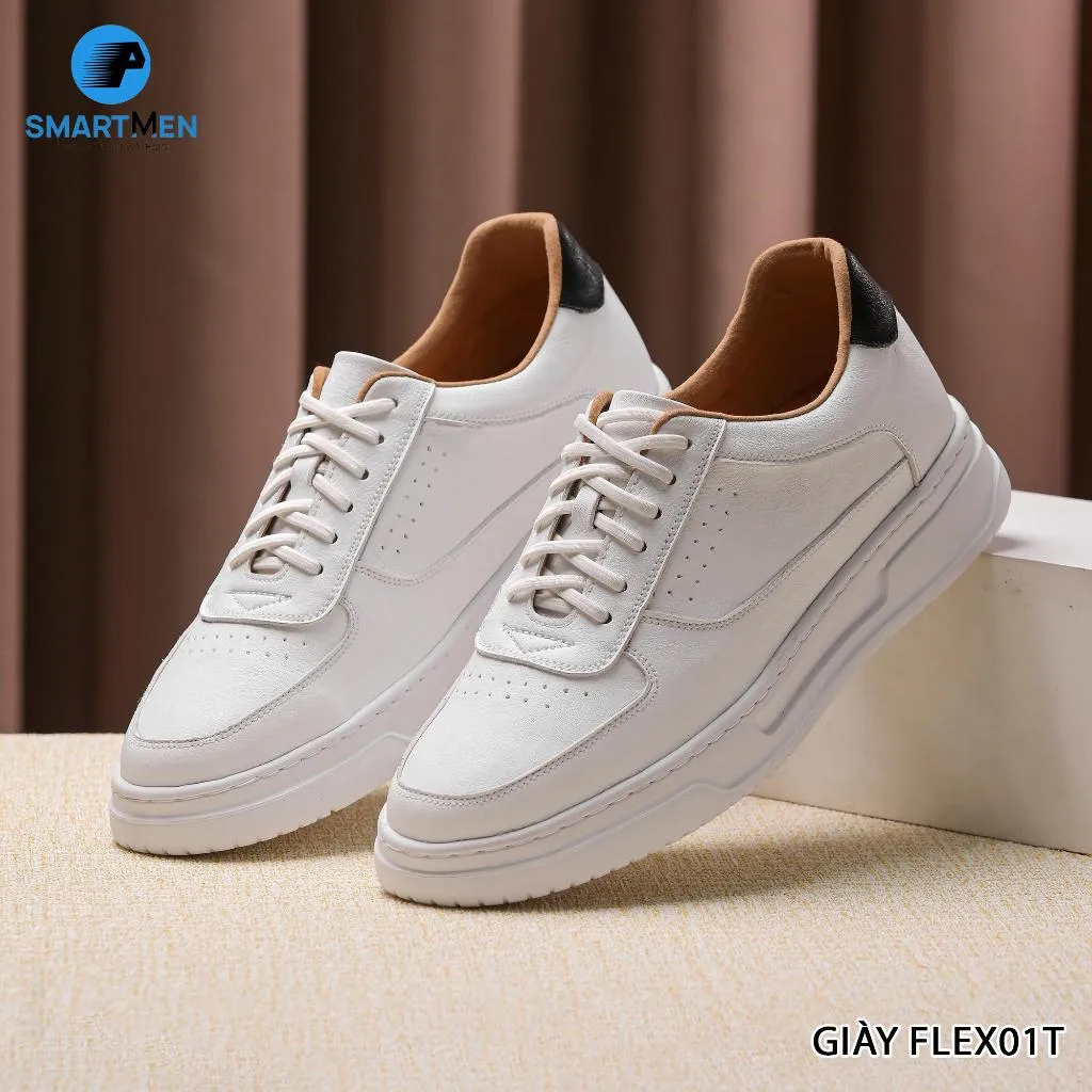 Giày Sneaker Tăng Chiều Cao FLEX-01 Trắng Siêu Nhẹ Smartmen - 5cm Tự Tin