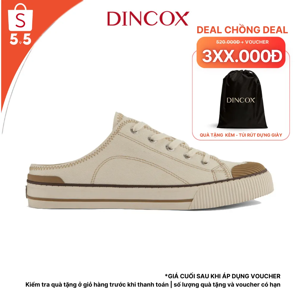 Ảnh Giày Sục Đạp Gót Mules Vải Sneaker Unisex, Giày Sục Thể Thao Tăng Chiều Cao 4cm DINCOX E10 Off/white 1