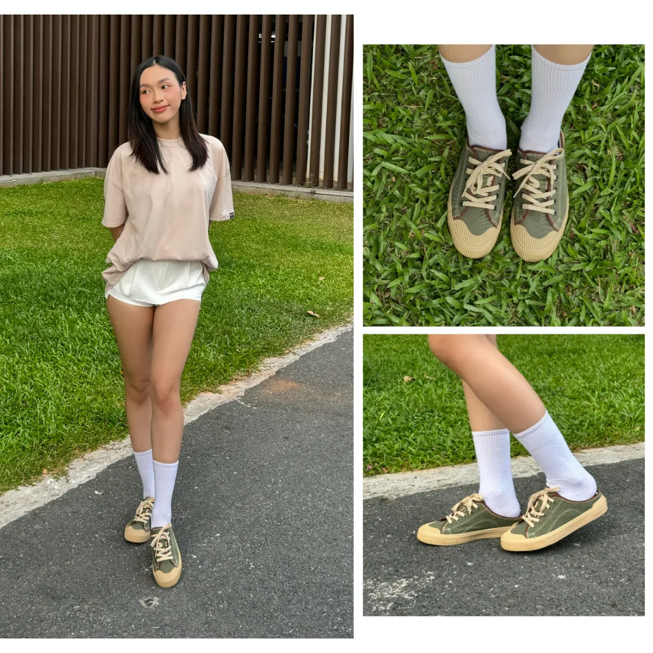 Ảnh Giày Sục Đạp Gót Mules Vải Sneaker Unisex E10 Matcha DINCOX Tăng Chiều Cao 4cm 3