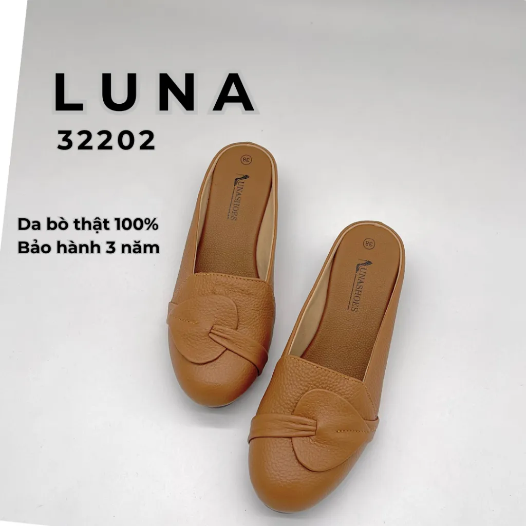 Ảnh Giày sục nữ 3p LUNASHOES 32202 mũi tròn da bò mềm họa tiết đẹp êm chân chống nước 2