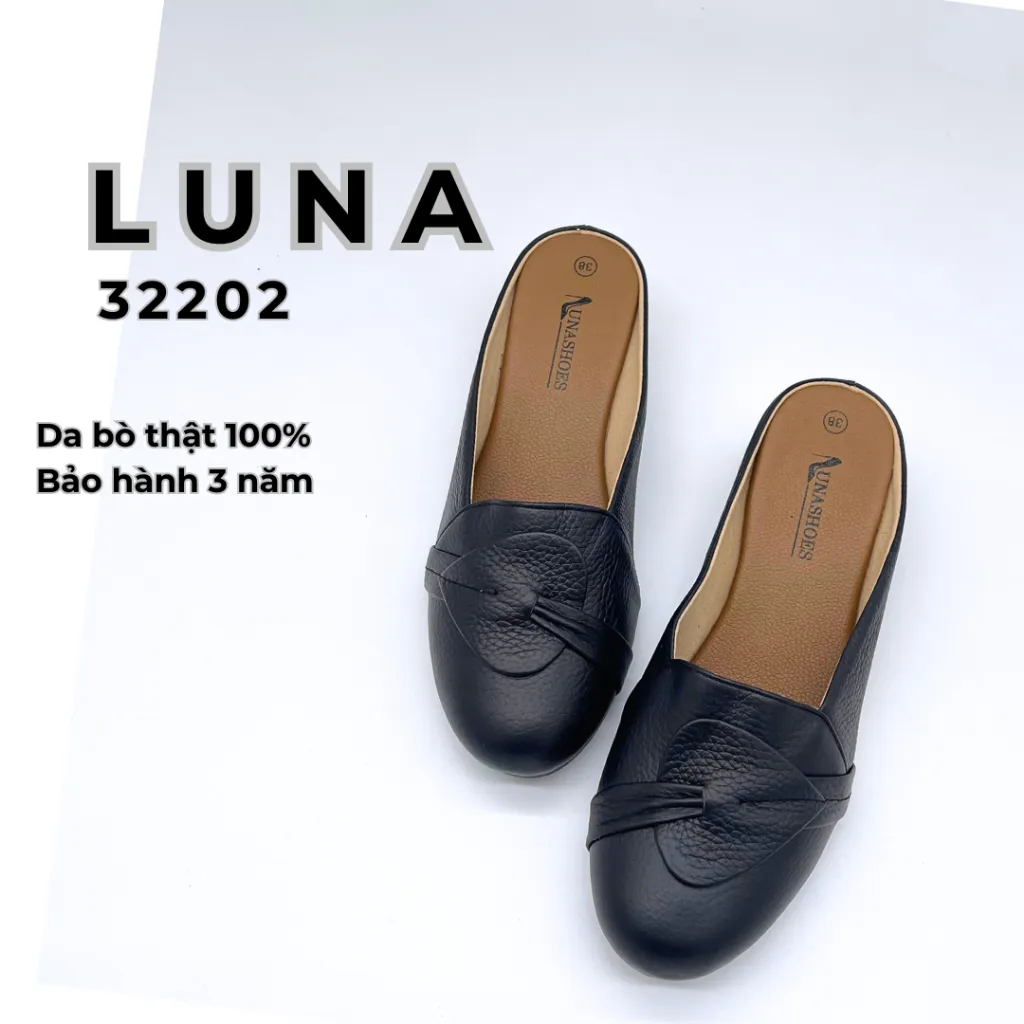 Ảnh Giày sục nữ 3p LUNASHOES 32202 mũi tròn da bò mềm họa tiết đẹp êm chân chống nước 3